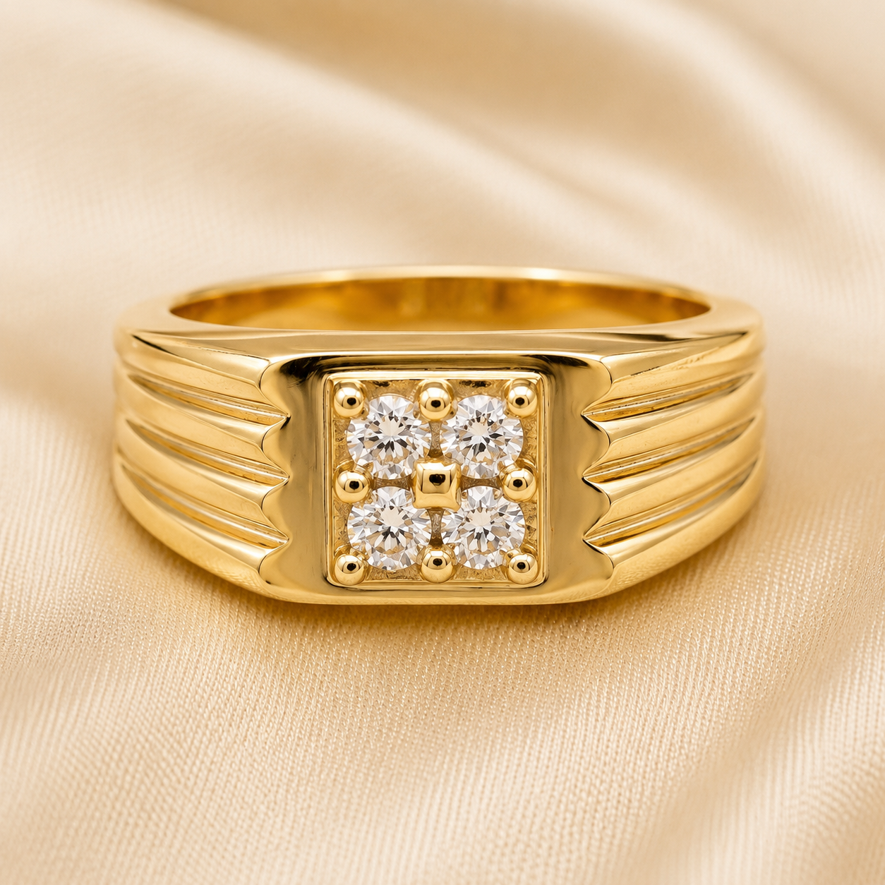 Regal Quad Diamond Signet Mens Ring