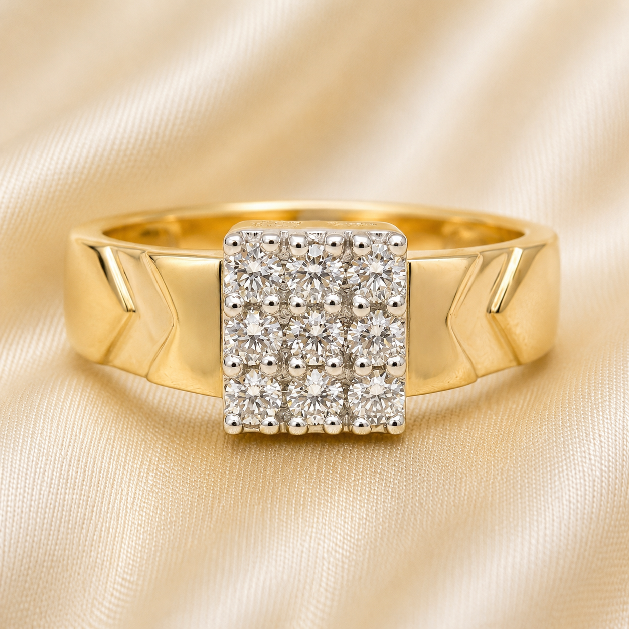 Majestic Diamond Cluster Signet Mens Ring