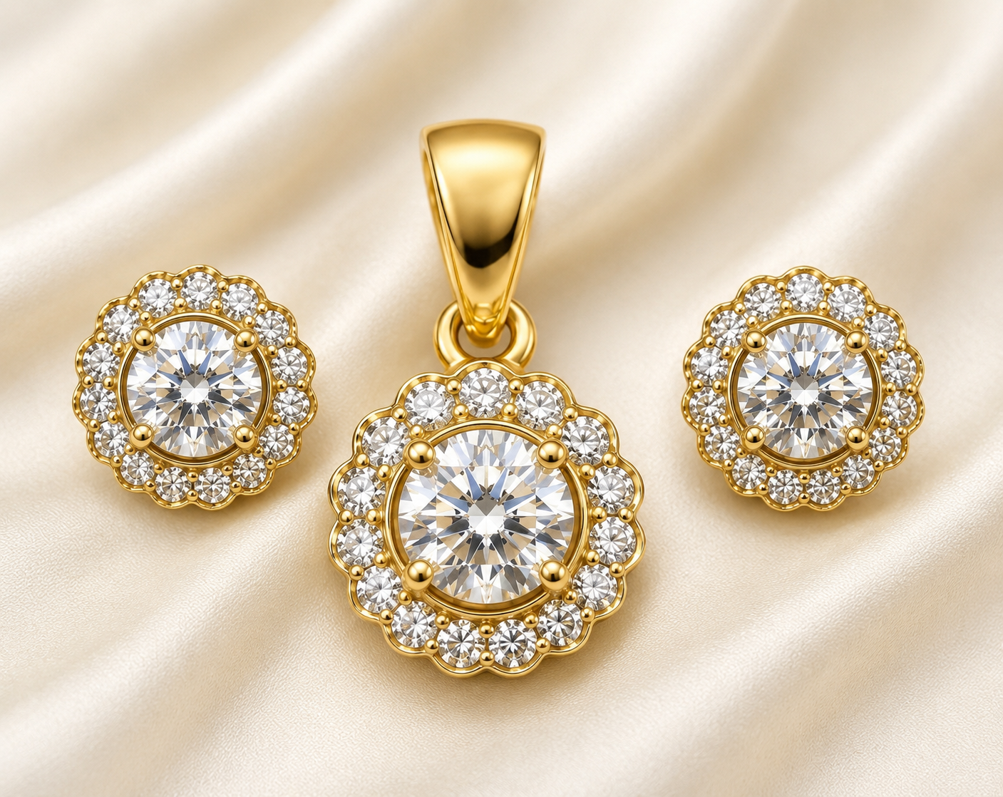 Aurora Blossom Diamond Pendant & Earrings Set