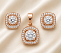 Rosé Radiance Halo Pendant & Earrings Set