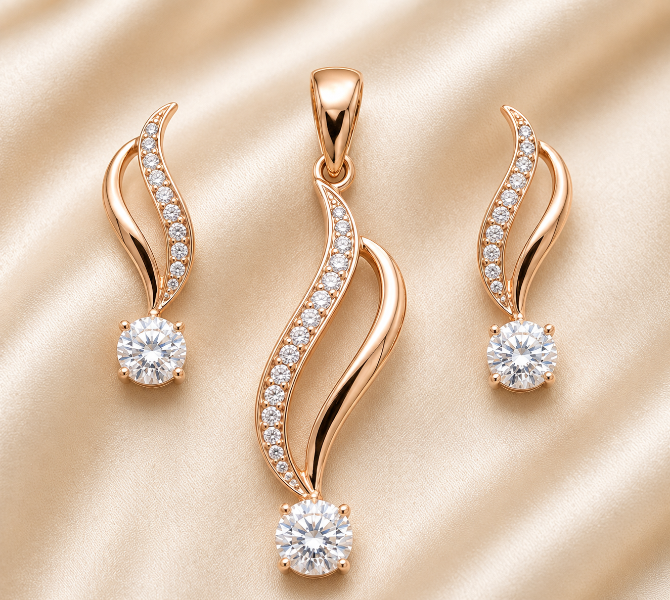 Rose Whisper Diamond Pendant & Earrings Set