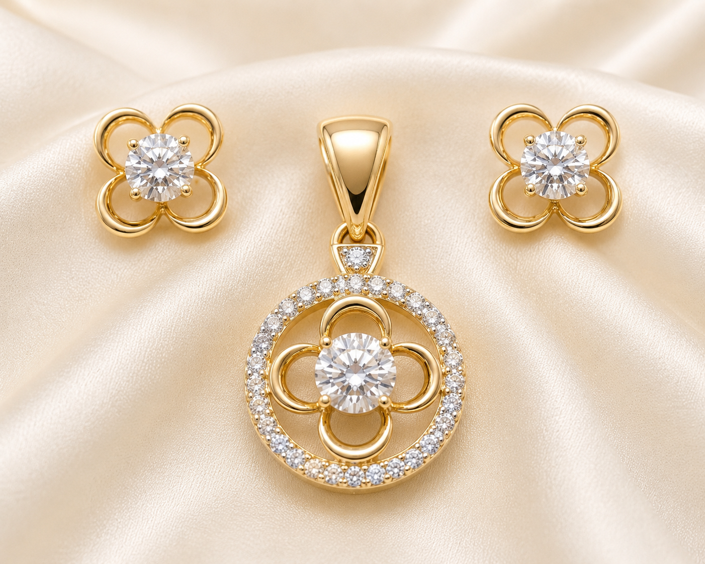Floral Halo Diamond Pendant\ Set