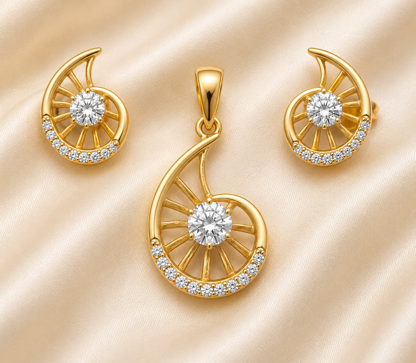 Solar Spiral Diamond Pendant Set