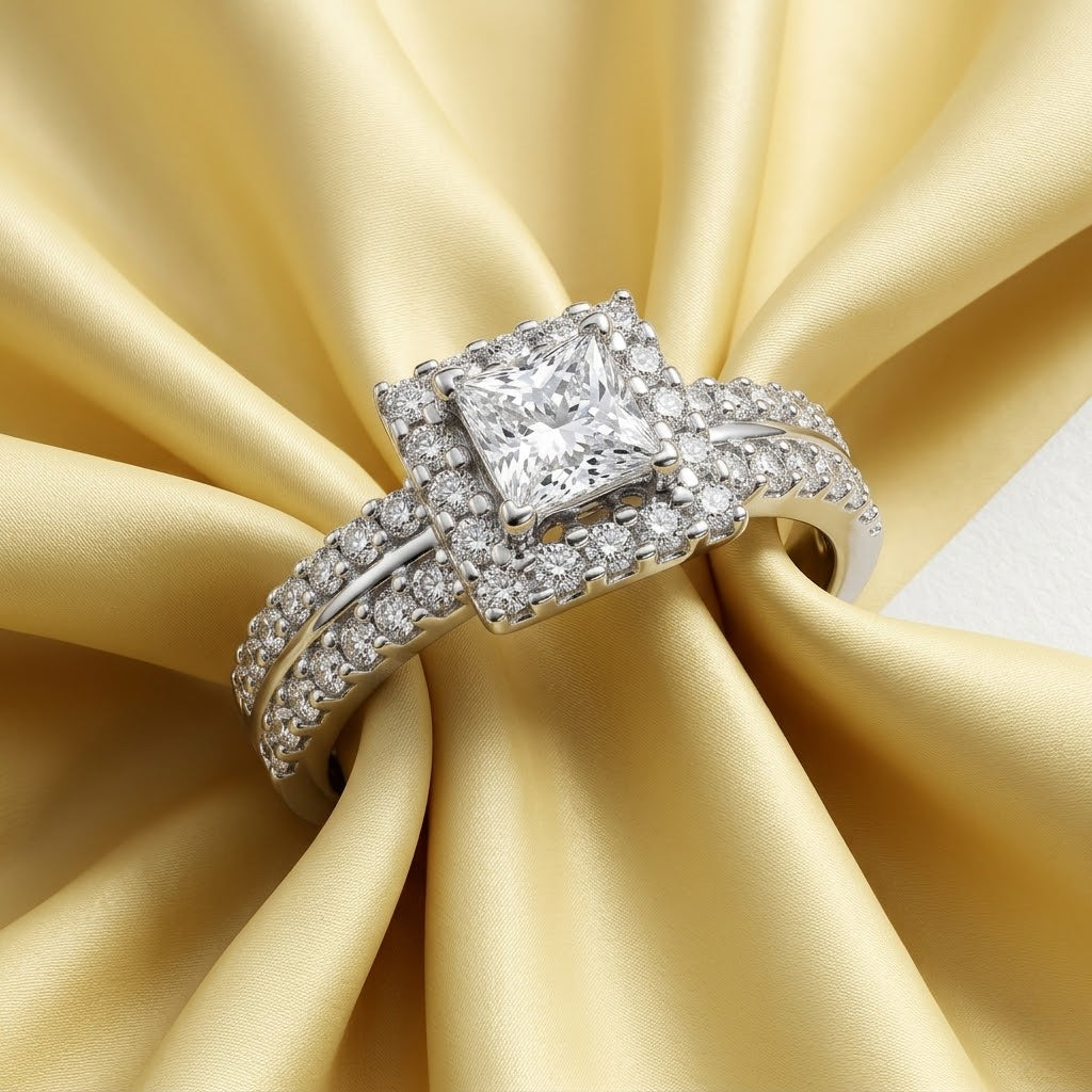 Princess Cut Split-Shank Halo Engagement Ring
